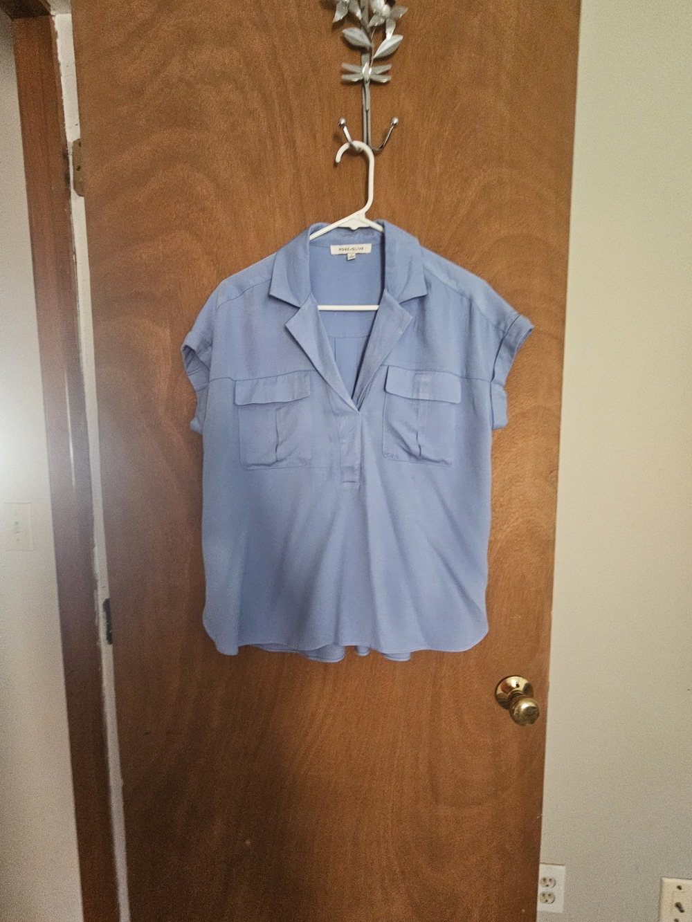 Rose & Olive Powder Blue Short Sleeve Utility Top